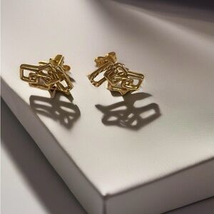18k Real Gold Geometric Stud  Earrings